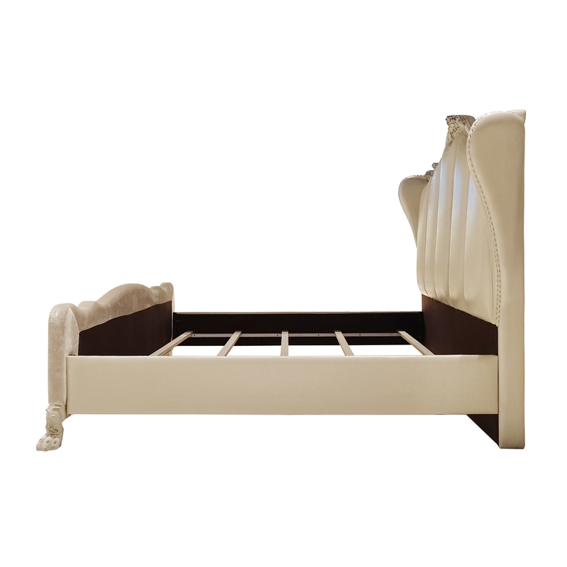 Bowery Hill Faux Leather Channel Tufted California King Bed in Bone White