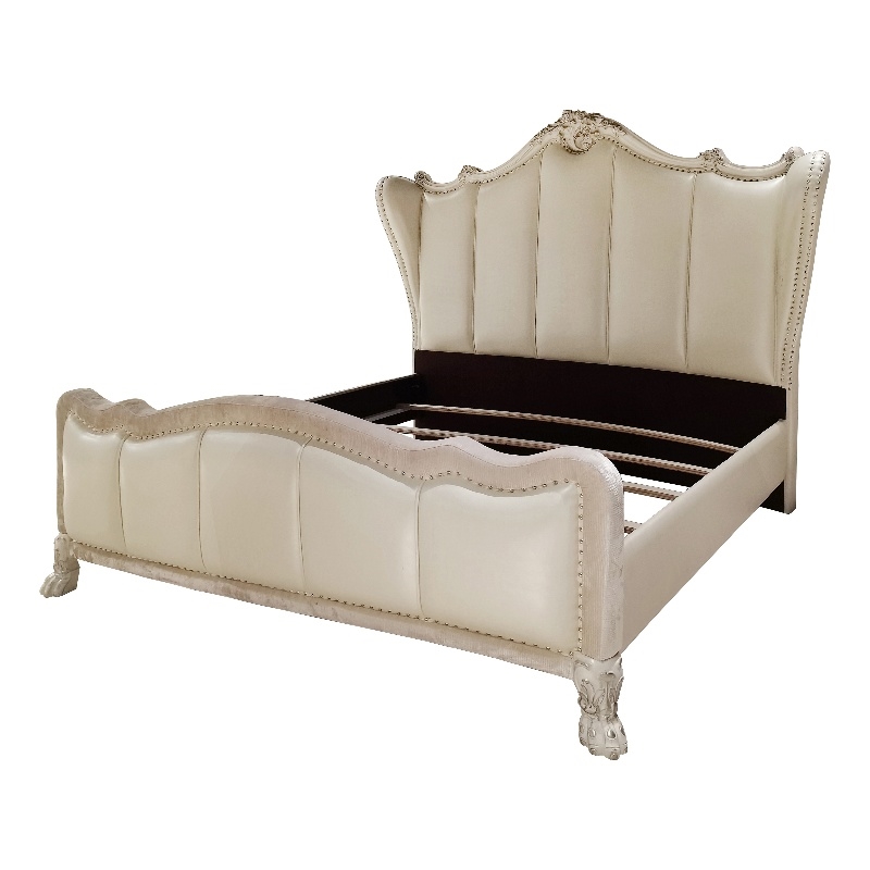 Bowery Hill Faux Leather Channel Tufted California King Bed in Bone White