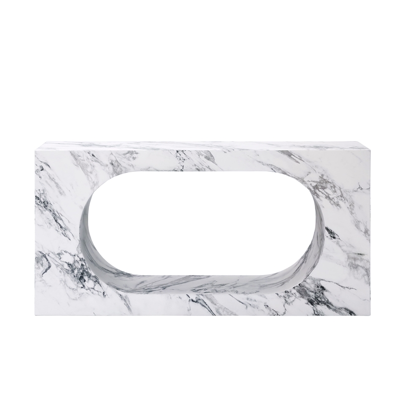Bowery Hill Console Table with Cutout Shapes in White Engineered Stone