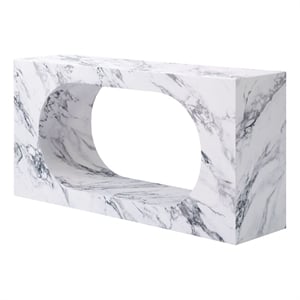 Bowery Hill Console Table with Cutout Shapes in White Engineered Stone