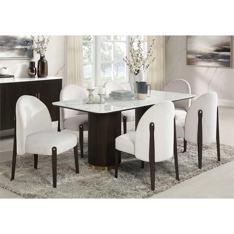 Bowery Hill Upholstered Side Chair Set of 2 in Beige and Espresso