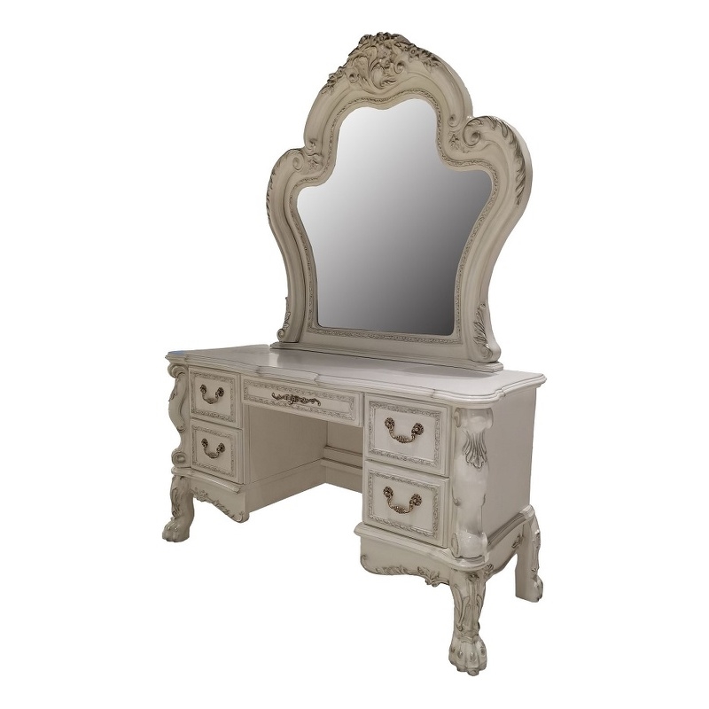 Bowery Hill Mirror with Beveled Glass in White Wood