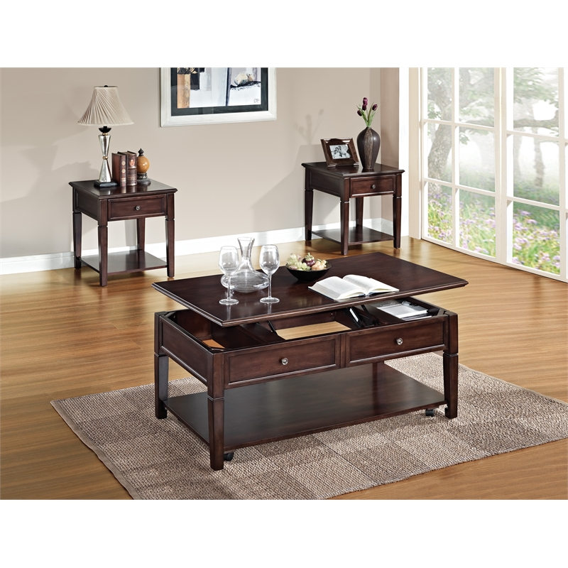 Bowery Hill Rectangular Wood Coffee Table with Lift Top in Walnut