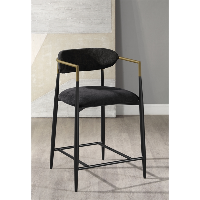 Bowery Hill Fabric Counter Height Chair Set of 2 in Black and Gold