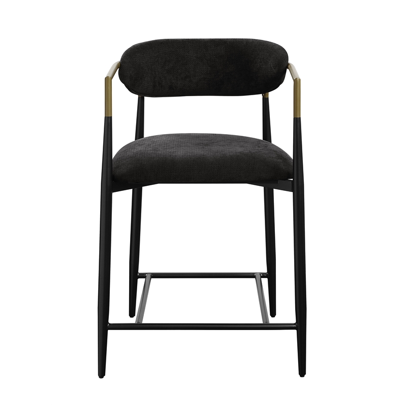 Bowery Hill Fabric Counter Height Chair Set of 2 in Black and Gold