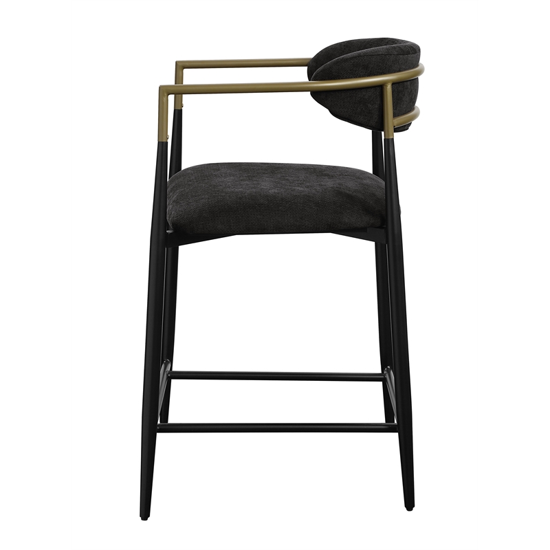 Bowery Hill Fabric Counter Height Chair Set of 2 in Black and Gold