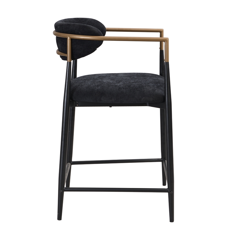 Bowery Hill Fabric Counter Height Chair Set of 2 in Black and Gold