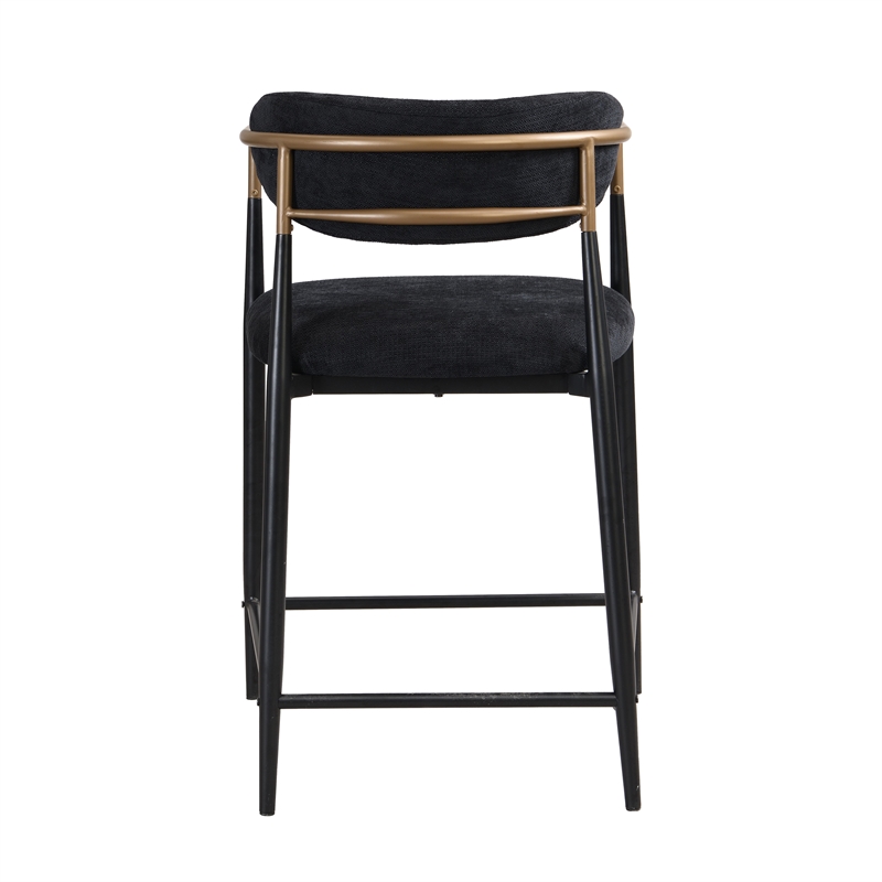 Bowery Hill Fabric Counter Height Chair Set of 2 in Black and Gold