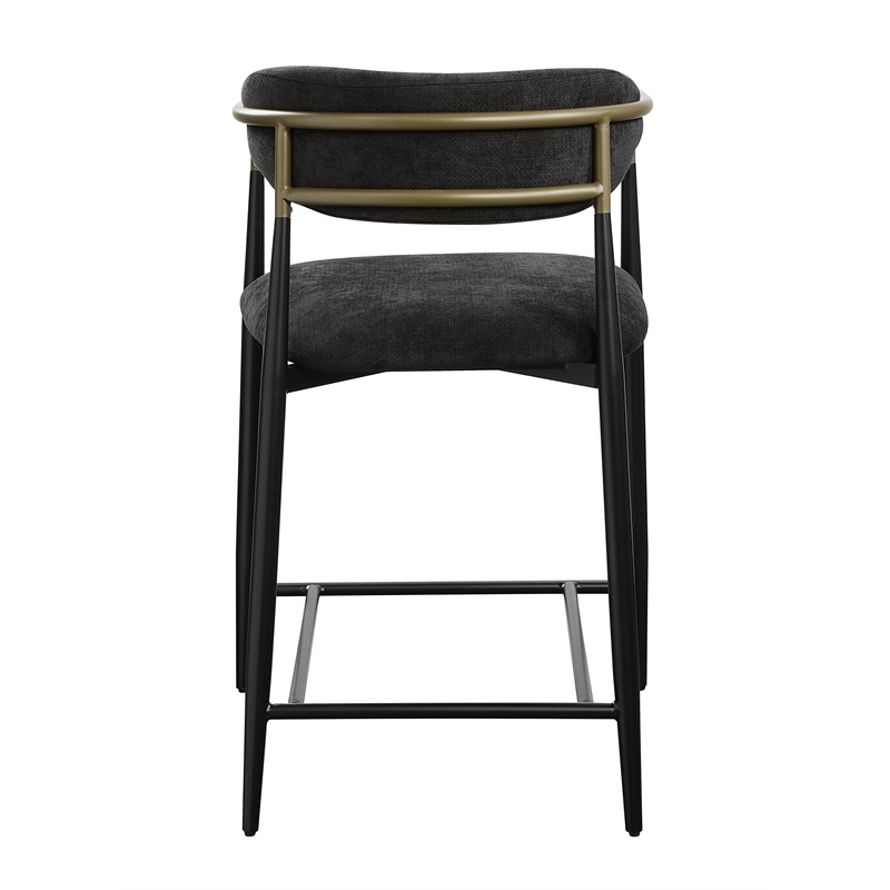 Bowery Hill Fabric Counter Height Chair Set of 2 in Black and Gold