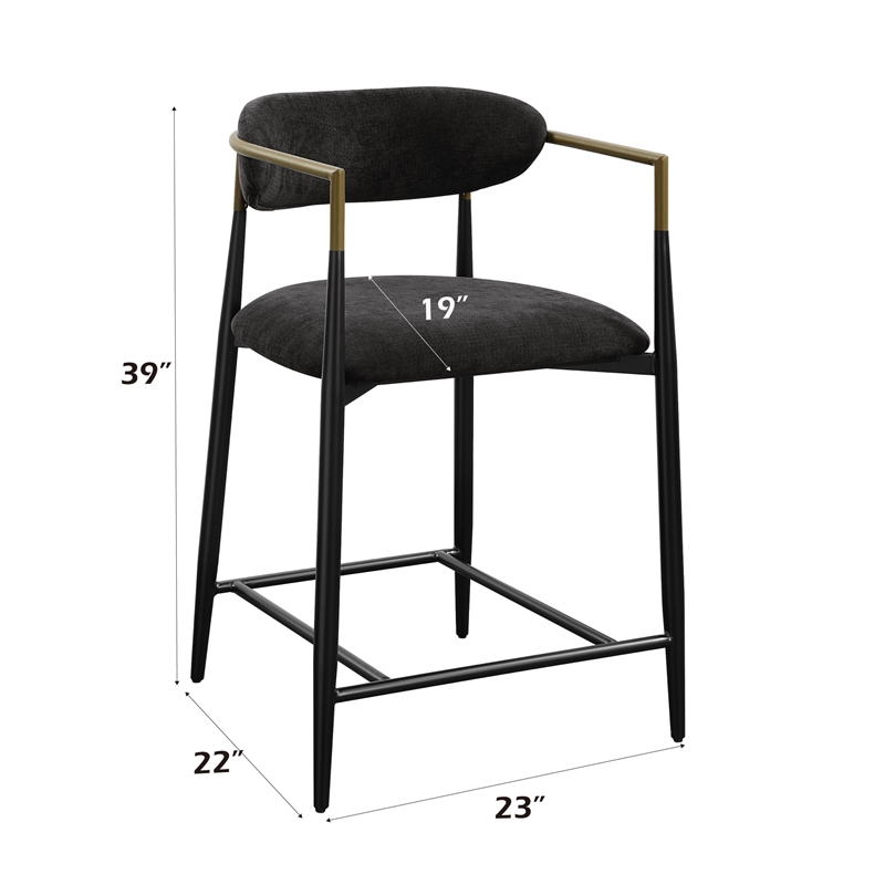 Bowery Hill Fabric Counter Height Chair Set of 2 in Black and Gold