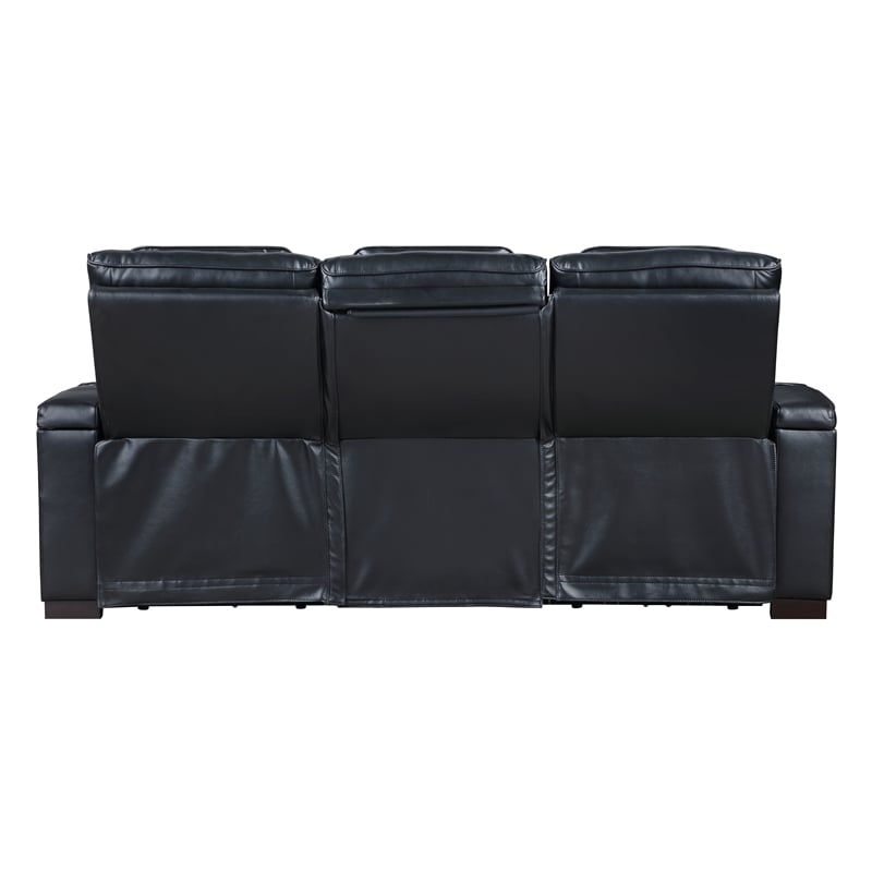 Bowery Hill Ephron Power Motion Sofa with Black Leather Air Upholstery