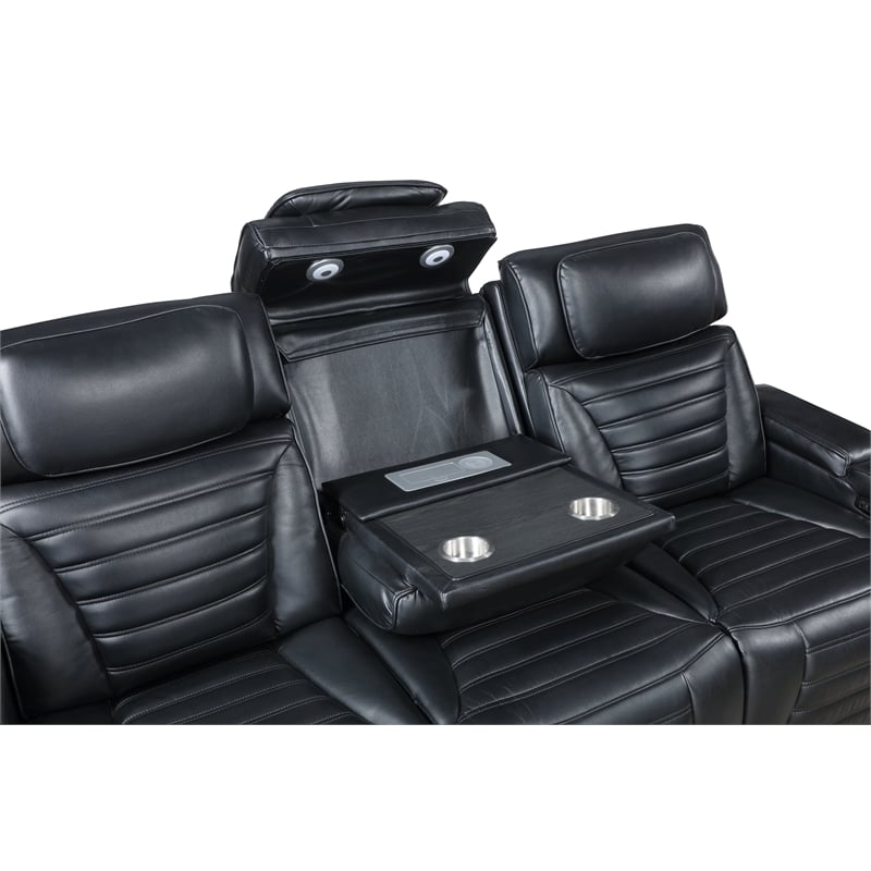 Bowery Hill Ephron Power Motion Sofa with Black Leather Air Upholstery