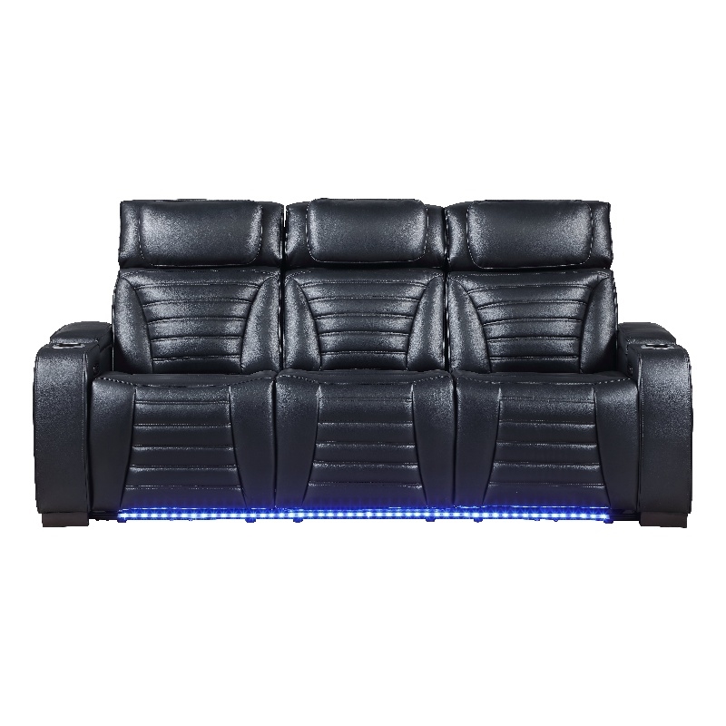 Bowery Hill Ephron Power Motion Sofa with Black Leather Air Upholstery