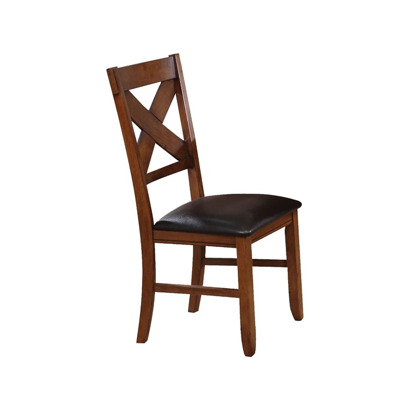 Bowery Hill Dining Side Chair Set of 2 in Espresso Faux Leather and Walnut