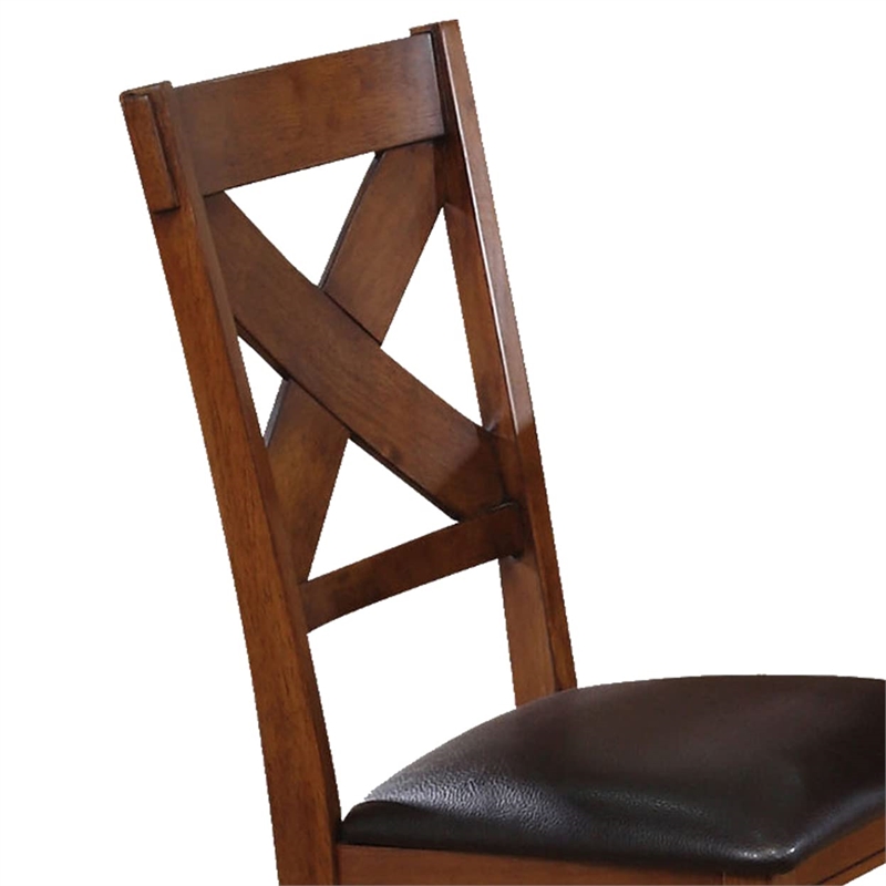 Bowery Hill Dining Side Chair Set of 2 in Espresso Faux Leather and Walnut