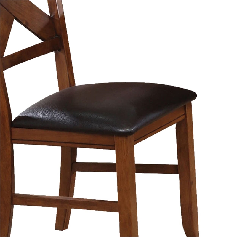 Bowery Hill Dining Side Chair Set of 2 in Espresso Faux Leather and Walnut