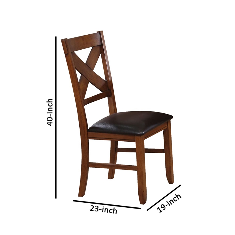 Bowery Hill Dining Side Chair Set of 2 in Espresso Faux Leather and Walnut