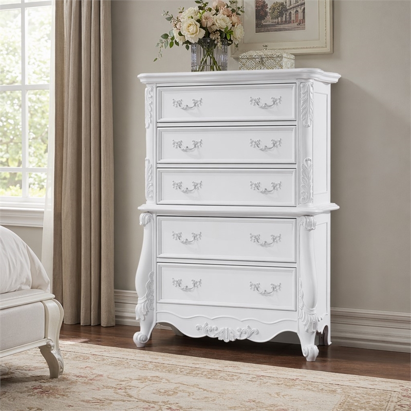 Bowery Hill 5-Drawer Transitional Wood Rectangular Chest in Pure White