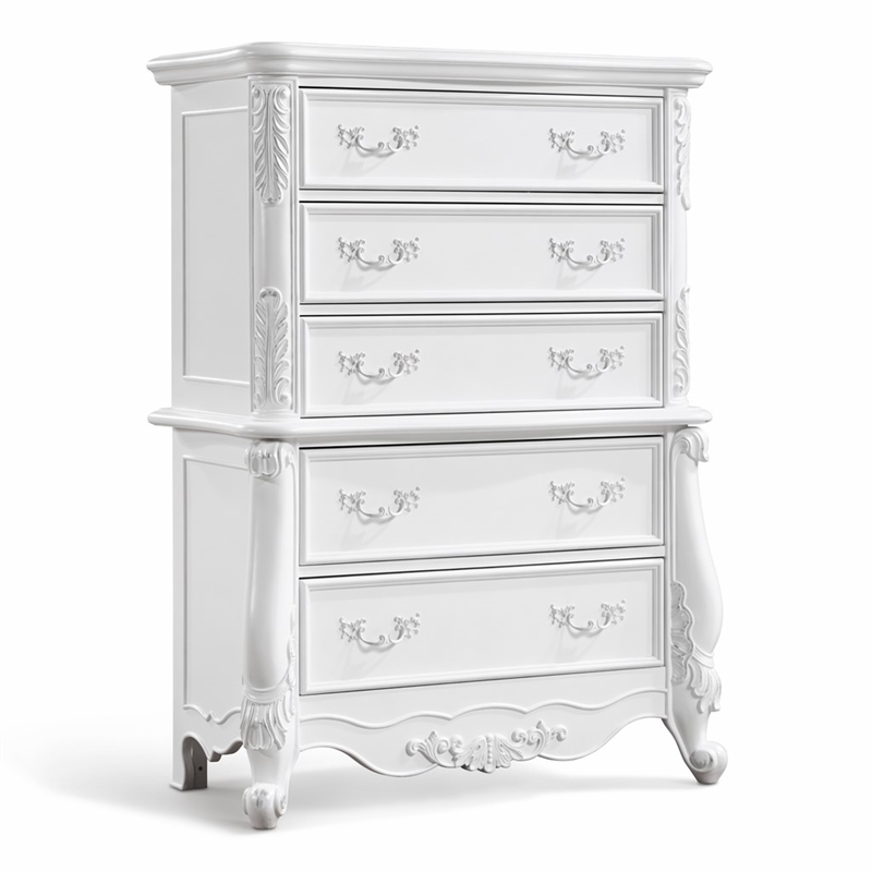 Bowery Hill 5-Drawer Transitional Wood Rectangular Chest in Pure White
