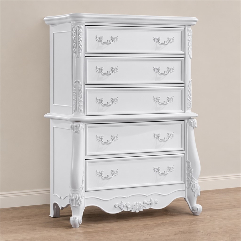 Bowery Hill 5-Drawer Transitional Wood Rectangular Chest in Pure White