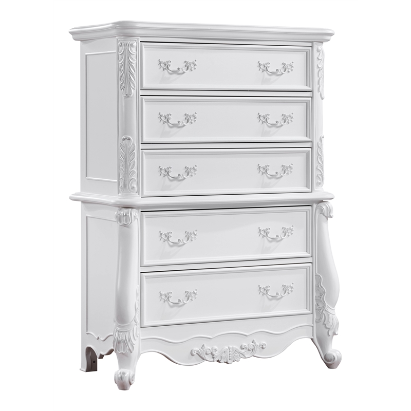 Bowery Hill 5-Drawer Transitional Wood Rectangular Chest in Pure White