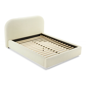 Bowery Hill Full Upholstered Fabric Bed in Beige with Low Profile