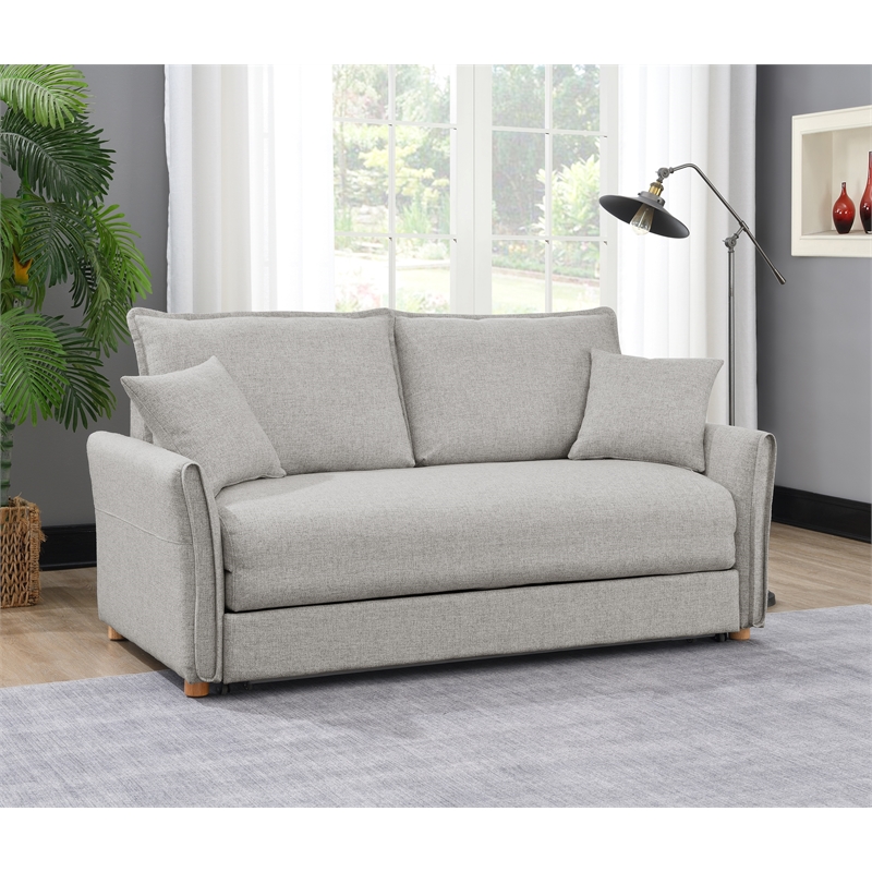 Bowery Hill Chenille Upholstered Sofa with Sleeper and 2 Pillows in Gray