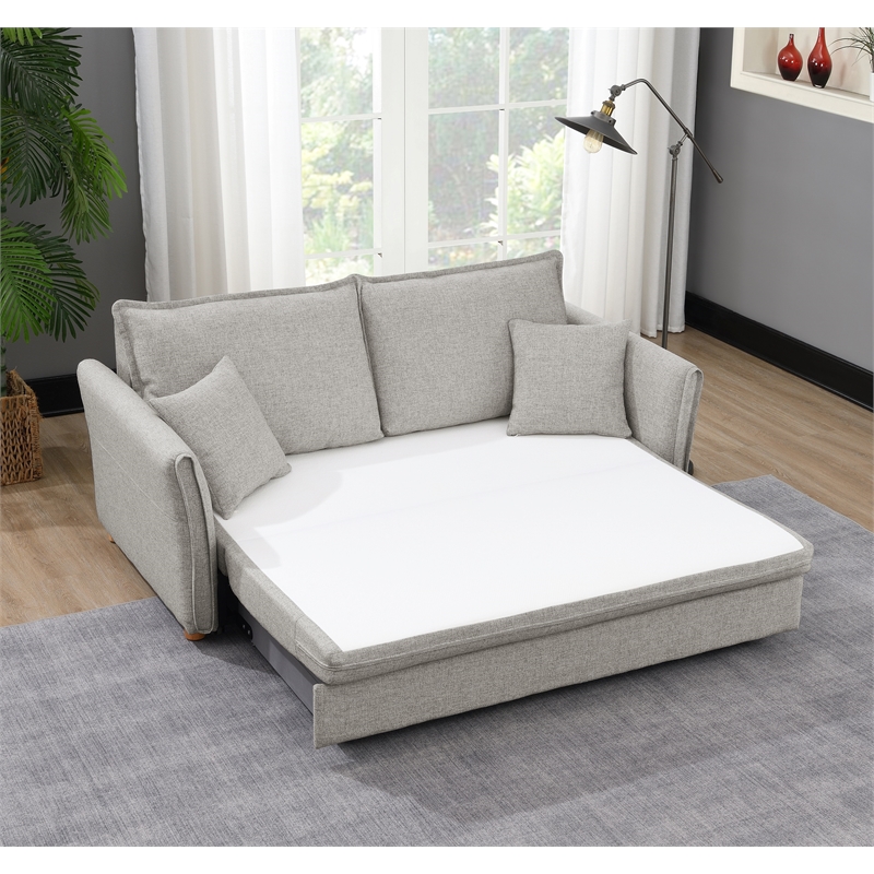 Bowery Hill Chenille Upholstered Sofa with Sleeper and 2 Pillows in Gray