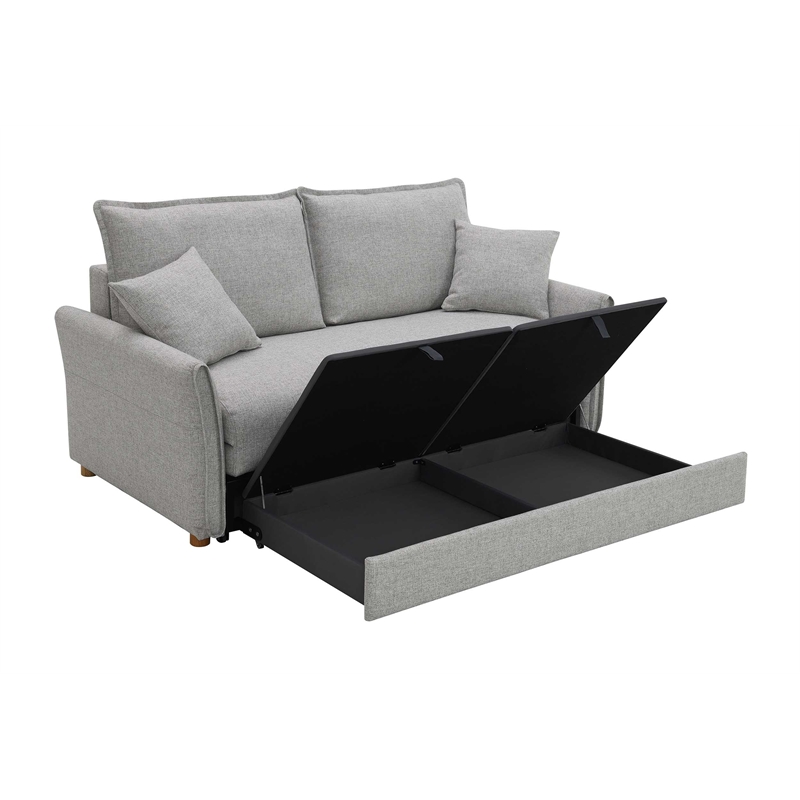 Bowery Hill Chenille Upholstered Sofa with Sleeper and 2 Pillows in Gray