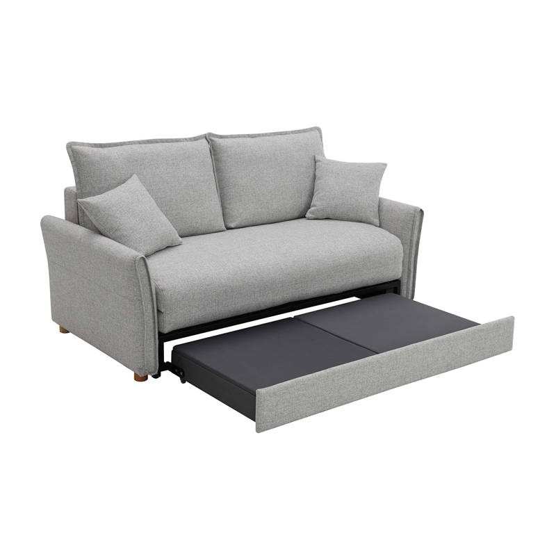Bowery Hill Chenille Upholstered Sofa with Sleeper and 2 Pillows in Gray