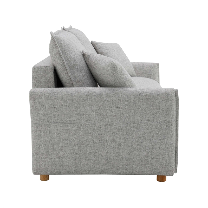 Bowery Hill Chenille Upholstered Sofa with Sleeper and 2 Pillows in Gray