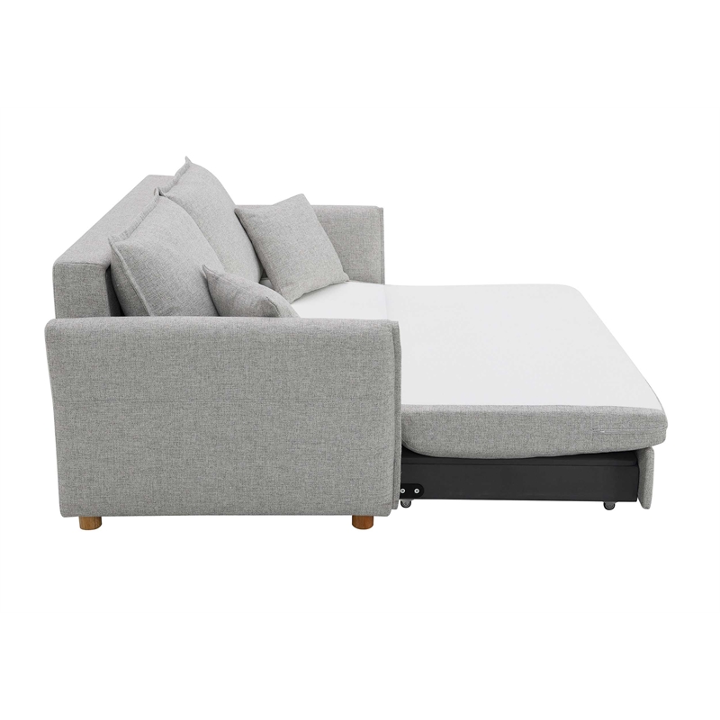 Bowery Hill Chenille Upholstered Sofa with Sleeper and 2 Pillows in Gray