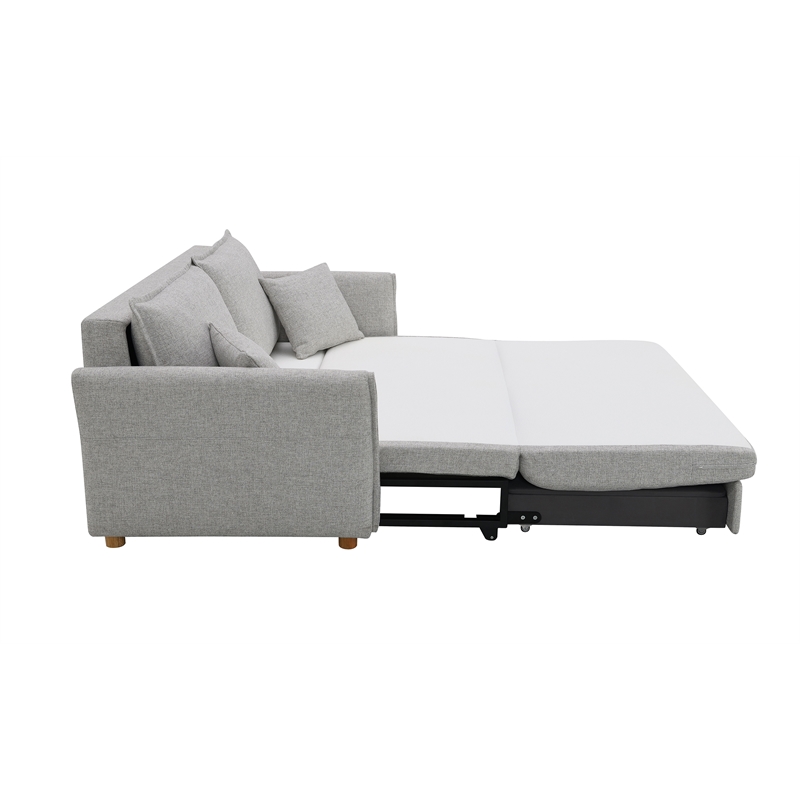 Bowery Hill Chenille Upholstered Sofa with Sleeper and 2 Pillows in Gray