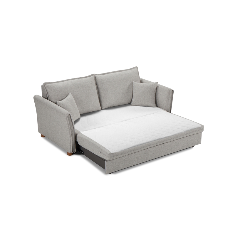 Bowery Hill Chenille Upholstered Sofa with Sleeper and 2 Pillows in Gray