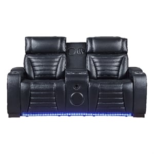 Bowery Hill Power Motion Loveseat in Black Leather Air