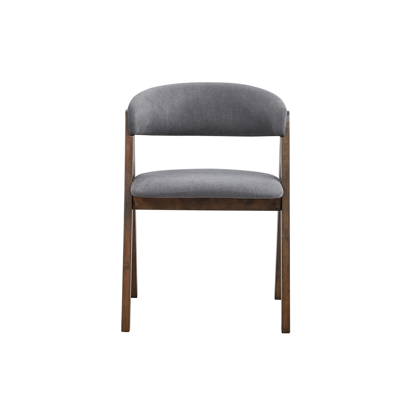 Bowery Hill Wood and Fabric Side Chairs in Walnut and Gray (Set of 2)