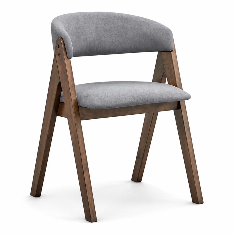 Bowery Hill Wood and Fabric Side Chairs in Walnut and Gray (Set of 2)