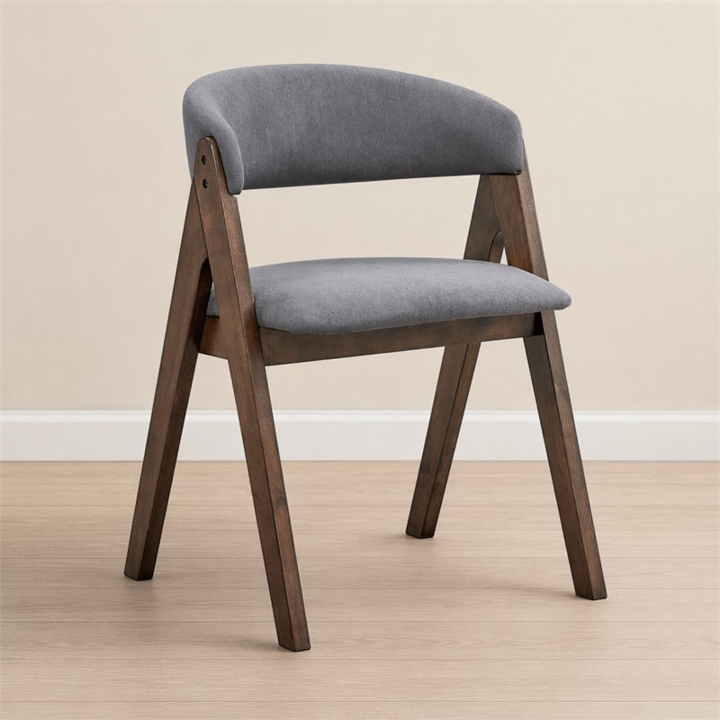 Bowery Hill Wood and Fabric Side Chairs in Walnut and Gray (Set of 2)
