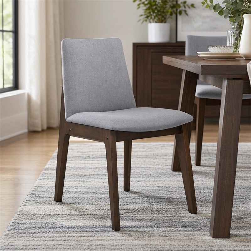 Bowery Hill Wood and Fabric Side Chairs in Walnut and Gray (Set of 2)