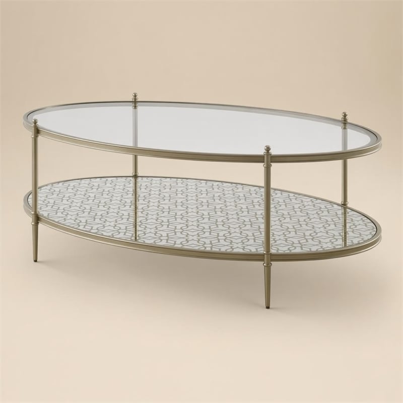 Bowery Hill Metal and Tempered Glass Oval Coffee Table in Silver