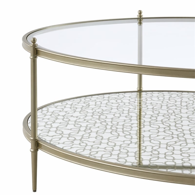 Bowery Hill Metal and Tempered Glass Oval Coffee Table in Silver