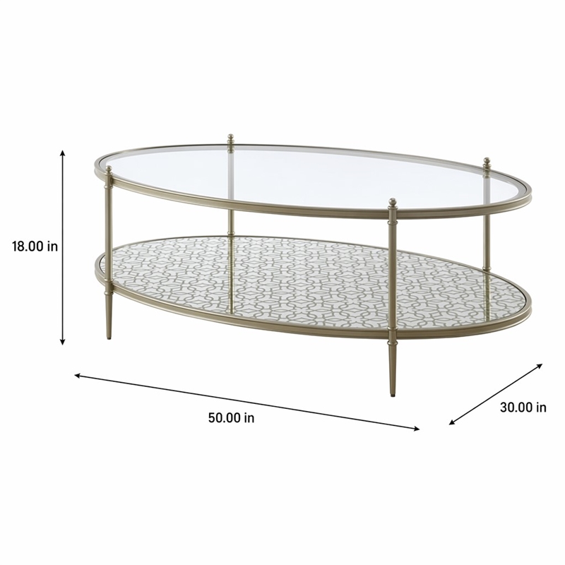 Bowery Hill Metal and Tempered Glass Oval Coffee Table in Silver