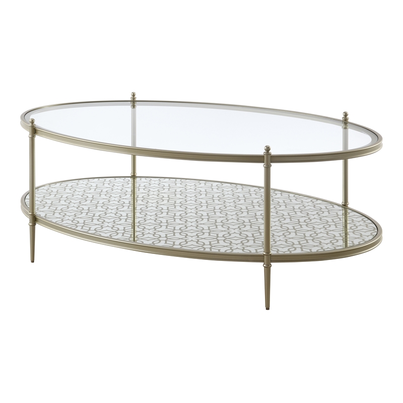 Bowery Hill Metal and Tempered Glass Oval Coffee Table in Silver