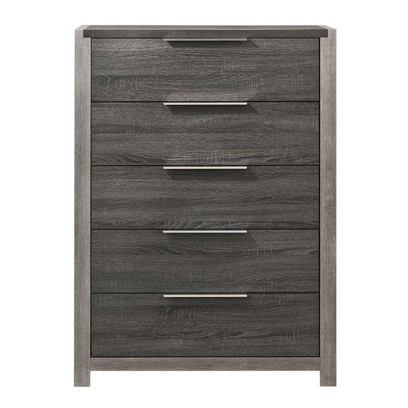 Bowery Hill 5-Drawer Wood Chest in Gray Transitional Design