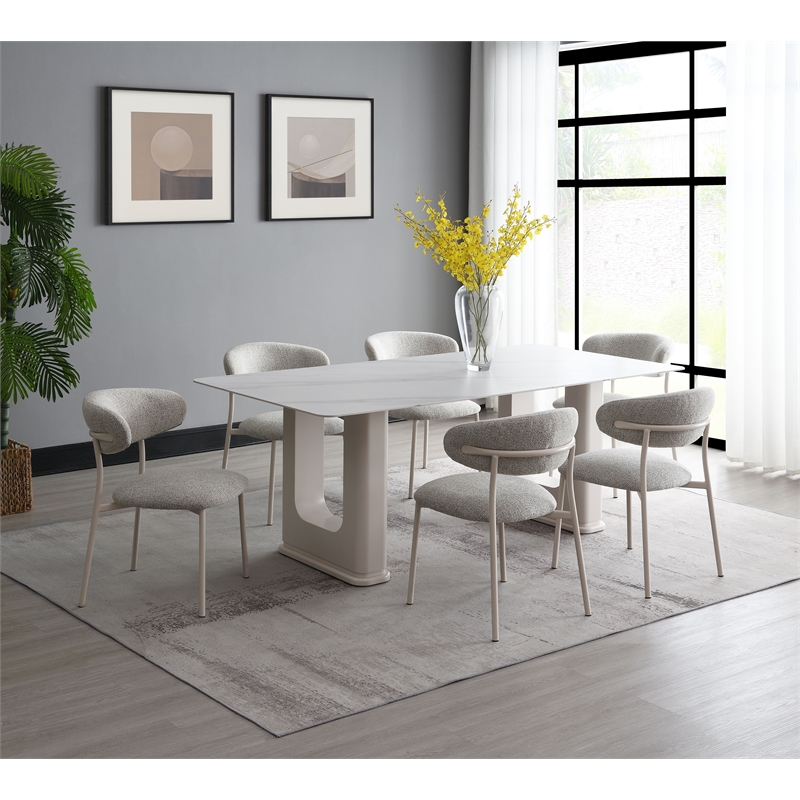 Bowery Hill Rectangular Dining Table in Beige and Ceramic Top