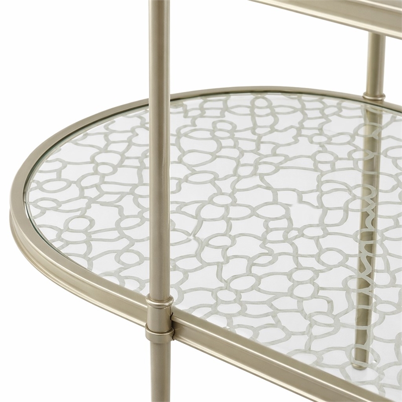 Bowery Hill Oval Metal TV Stand with Tempered Glass Shelves in Silver Clear