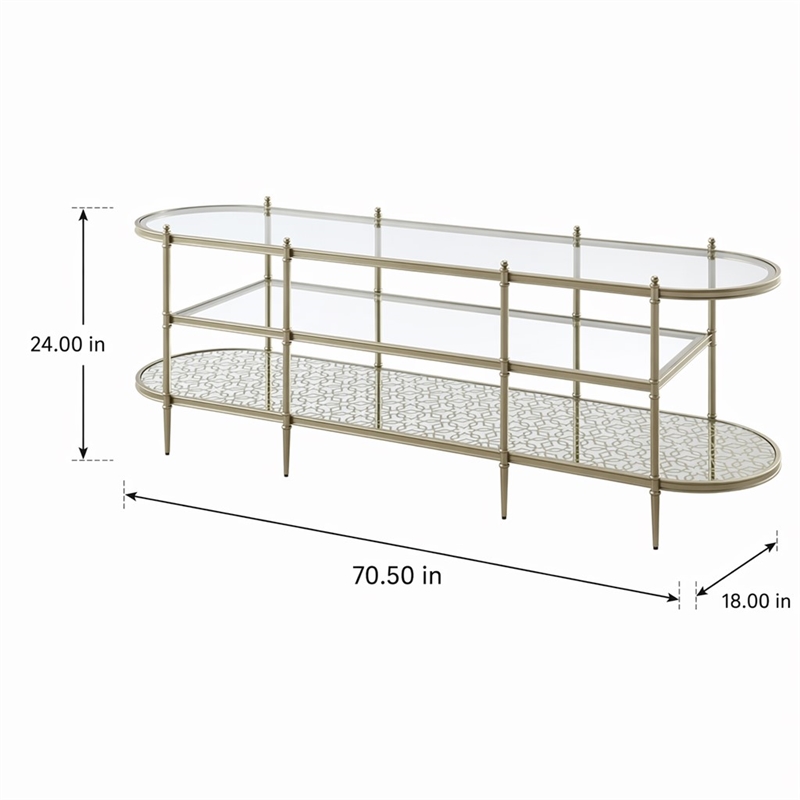 Bowery Hill Oval Metal TV Stand with Tempered Glass Shelves in Silver Clear