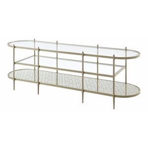 Bowery Hill Oval Metal TV Stand with Tempered Glass Shelves in Silver Clear