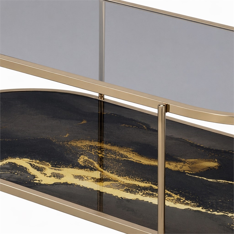 Bowery Hill Coffee Table with Tempered Glass Top and Black Marble Shelf