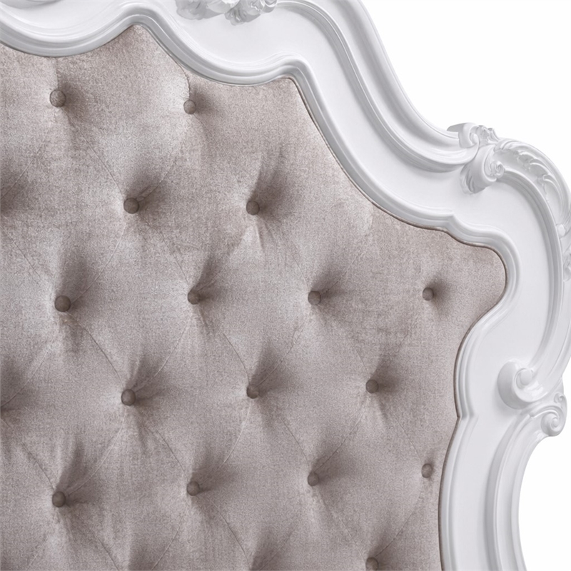 Bowery Hill Eastern King Bed with Fabric Headboard and White Wooden Frame